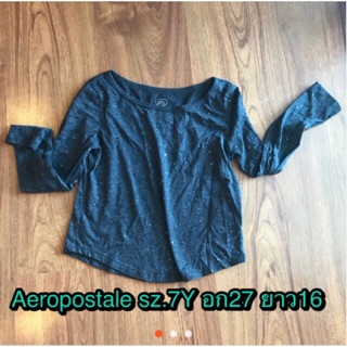 เสื้อยืดเด็กหญิงสีดำมีกลิตเตอร์ แบรนด์ Aeropostale sz. 7 ขวบ อก 27 ยาว 16