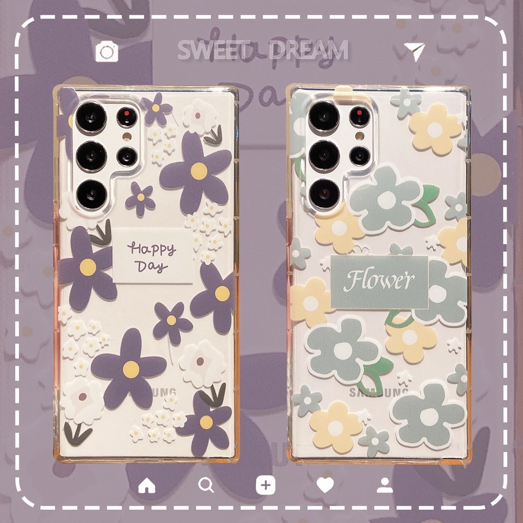 ความงาม ดอกไม้ดอกเล็ก เคส Samsung Galaxy S24Ultra S24FE S23FE S23 Ultra S22 Ultra S21FE S20 S21 Ultra S21 S23 S24 Plus S20FE S10Lite Note20 Ultra Note10Lite Note10 Plus Case ใหม่ ขอบตรง ด้านข้าง ลวดลาย เอียง กันตก นุ่ม คู่รัก เคส