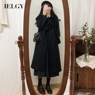 IELGY เสื้อโค้ท ผ้าขนสัตว์ ทรงหลวม ความยาวปานกลาง สไตล์เกาหลี สําหรับผู้หญิง