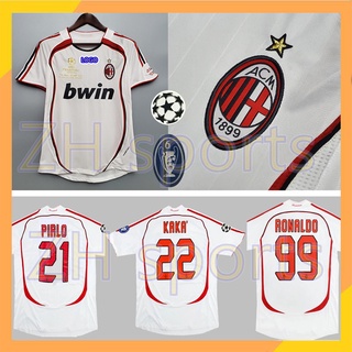 เสื้อกีฬาแขนสั้น ลายทีมชาติฟุตบอล AC milan 2006 2007 06 07 AC milan jersey KAKA 22 PIRLO 21 RONALDO 99