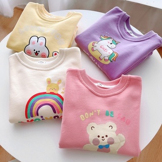 พร้อมส่งจากไทย เสื้อแขนยาวสเวตเตอร์เด็กการ์ตูนเทอร์รี่สาวฝ้ายเกลียวคอปกแขนยาว