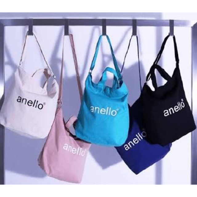 กระเป๋าโท้ท Anello  Cotton Canvas 2 Way tote bag สีชมพู