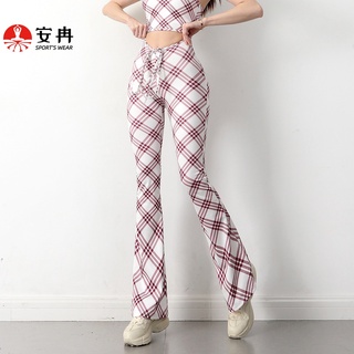 【Anran】[Only pants]กางเกงโยคะ เอวสูง ลายสก๊อต ประดับเพชร กระดิ่ง สําหรับออกกําลังกาย