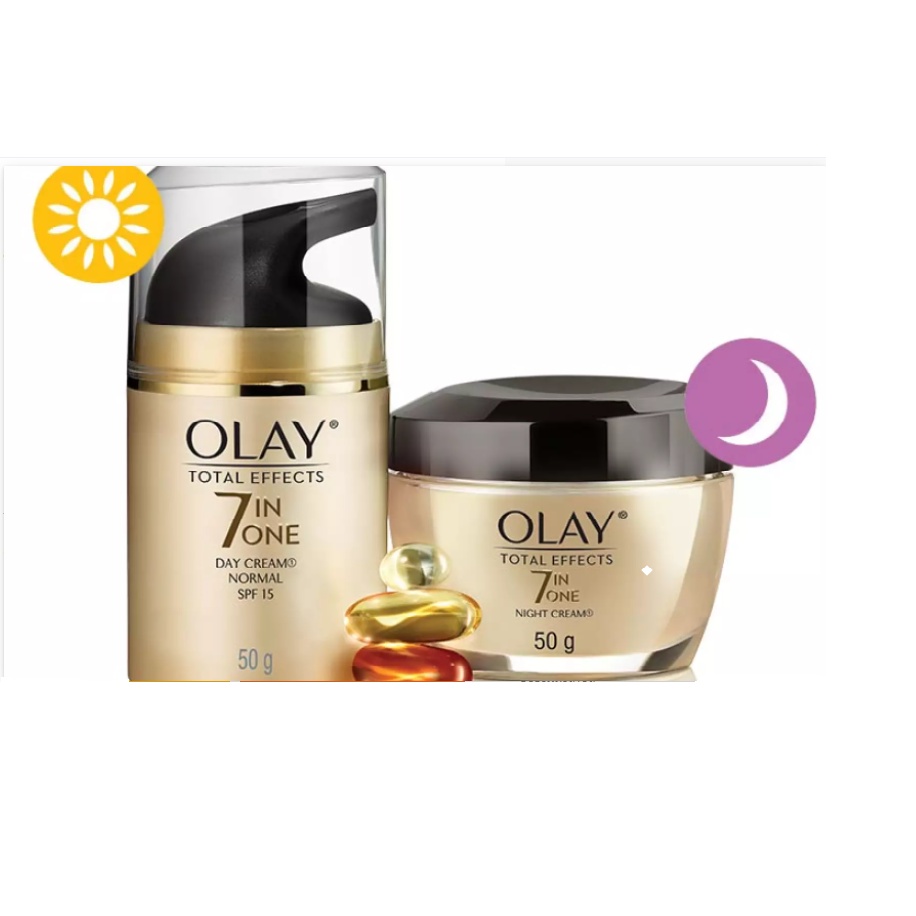 Olay Total Effects Day+Night Cream โอเลย์ โททัล เอฟเฟ็คส์ 7 อิน 1 ครีม เดย์ + ไนท์ แพ็คคู่ 50กรัม.+50กรัม (หมดอายุปี2024