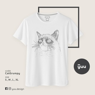 [ส่งฟรีไม่ใช้โค้ด] Yuu เสื้อยืด แมว หน้าบึ้ง Cat T-shirt