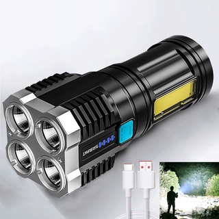 ไฟฉาย LED 4 ดวง พลังงานสูง ชาร์จ USB แบบพกพา ขนาดเล็ก สําหรับกลางแจ้ง