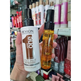 Revlon Uniq one coconut 150ml + Orofluido super shine light spray 50ml อาหารผมบำรุงผมที่แห้งเสียหายจากการทำเคมีพร้อมเพิ่