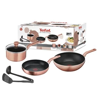กระทะ และ หม้อ tefal ชุดเครื่องครัว COOK'N SHINE 6 ชิ้น รุ่น G808S695 -Rose Gold
