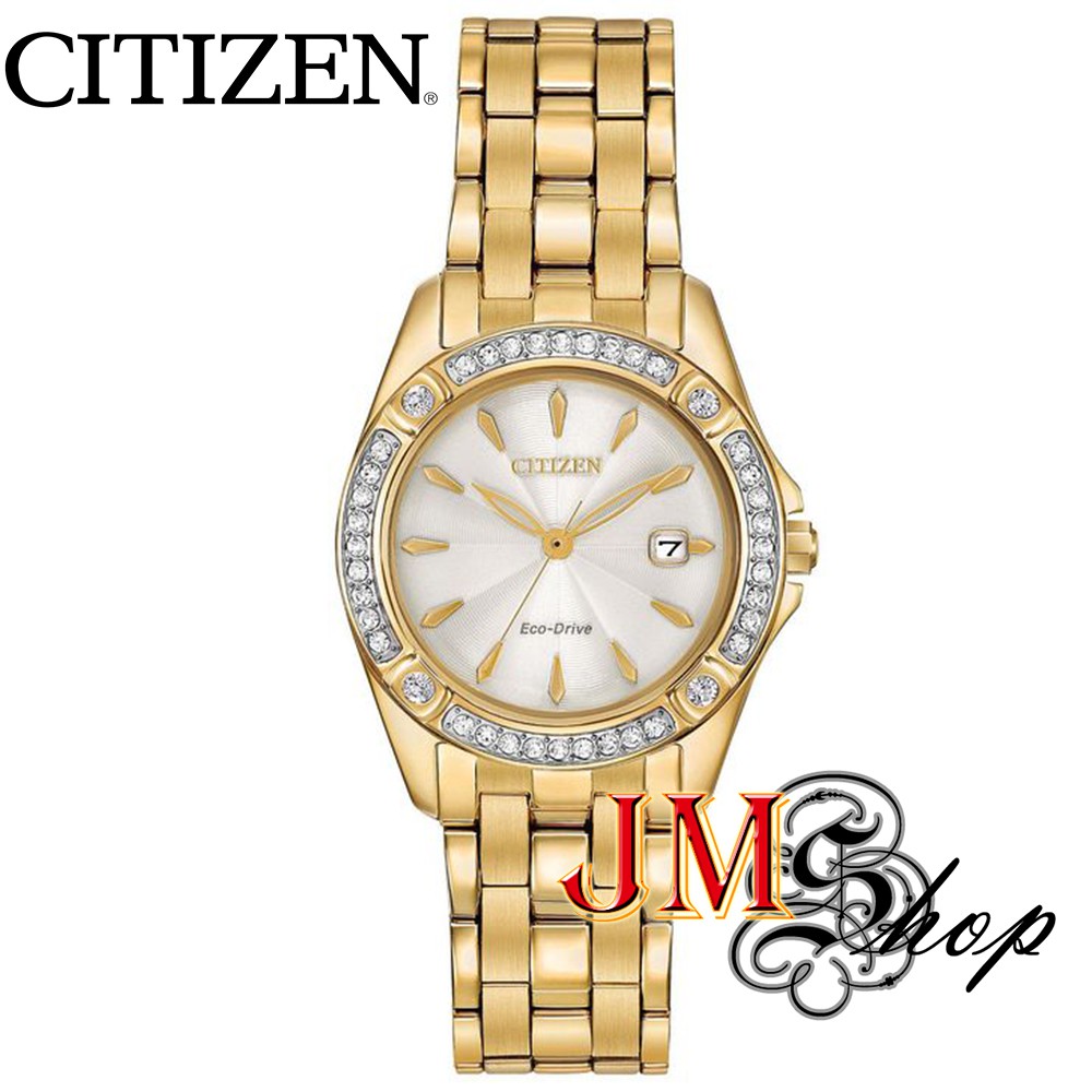 CITIZEN Eco-Drive Silhouette Crystal นาฬิกาข้อมือผู้หญิง สายสแตนเลส รุ่น EW2352-59P (Gold)