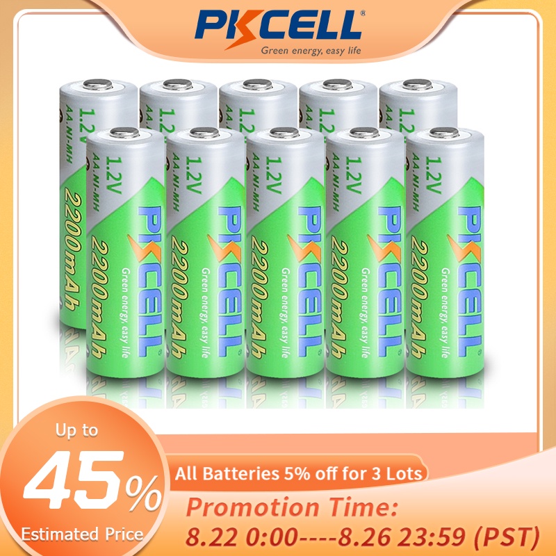 10PCS PKCELL AA 2200MAH battery 1.2V NIMH aa Rechargeable Batteries 2A precharge LSD Batteries Ni-MH