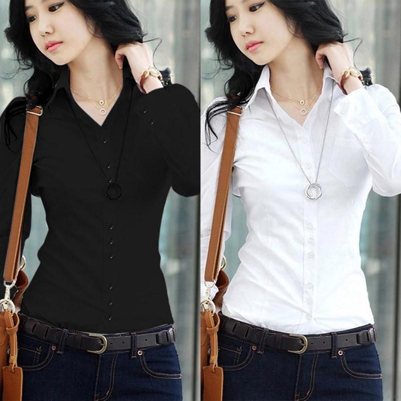 เสื้อเชิ้ตแขนสั้นทรงสลิมสำหรับผู้หญิง
