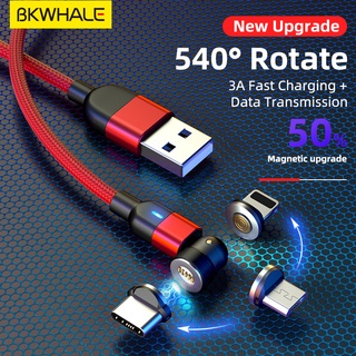 Bkwhale 3A สายชาร์จแม่เหล็ก Usb พร้อมไฟ Led หมุนได้ 540 องศาสําหรับ Xiaomi Samsung Micro Usb