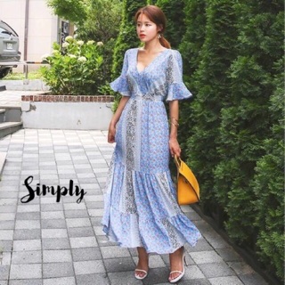 Maxi dress คอวี ลายสวย style bohemian