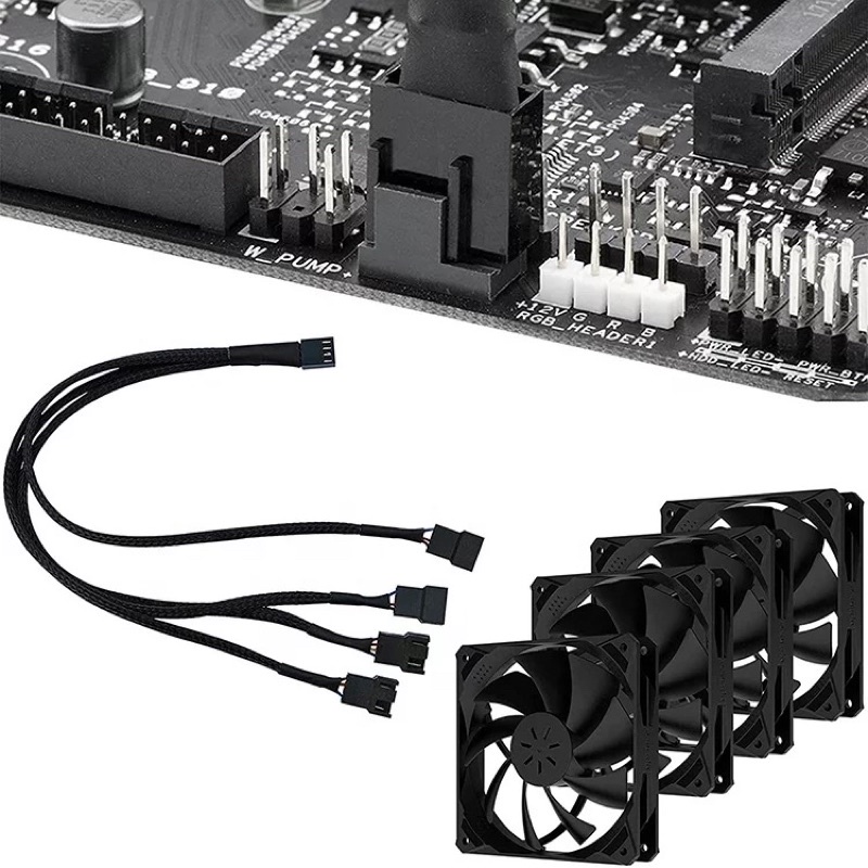พัดลมเมนบอร์ด 4Pin PWM Extension Fan Cable/PWM Fan Splitter 4pin Adapter Cable Splitter PC 4Pin Fan 