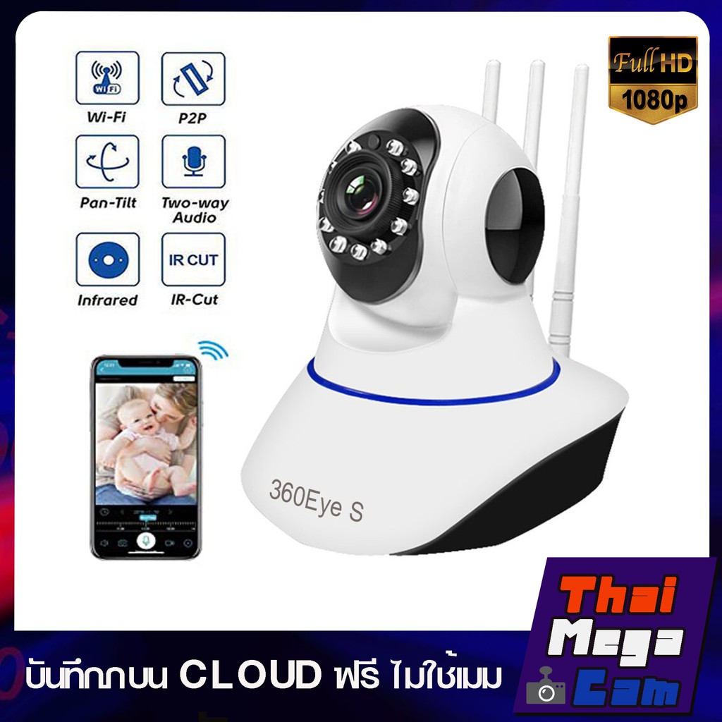 กล้องวงจรปิด IPCAMERA 3เสา 360EYES 1080P  ฟรี Cloud ไม่ต้องใช้เมม