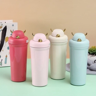 กระบอกน้ำสแตนเลส ฝากระดก เก็บอุหภูมิ Demon straw thermos cup