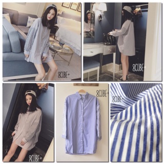 :::mixie striped blue shirt dress:::