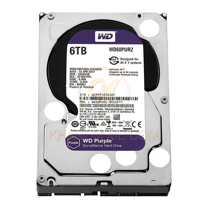 6 TB HDD CCTV WD PURPLE (5400RPM, 64MB, SATA-3, WD60PURZ)
