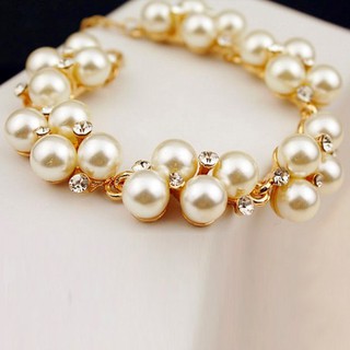 สร้อยข้อมือไข่มุกแท้ Rhinestone Faux Pearl สร้อยข้อมือกำไลข้อมือกำไลเครื่องประดับ