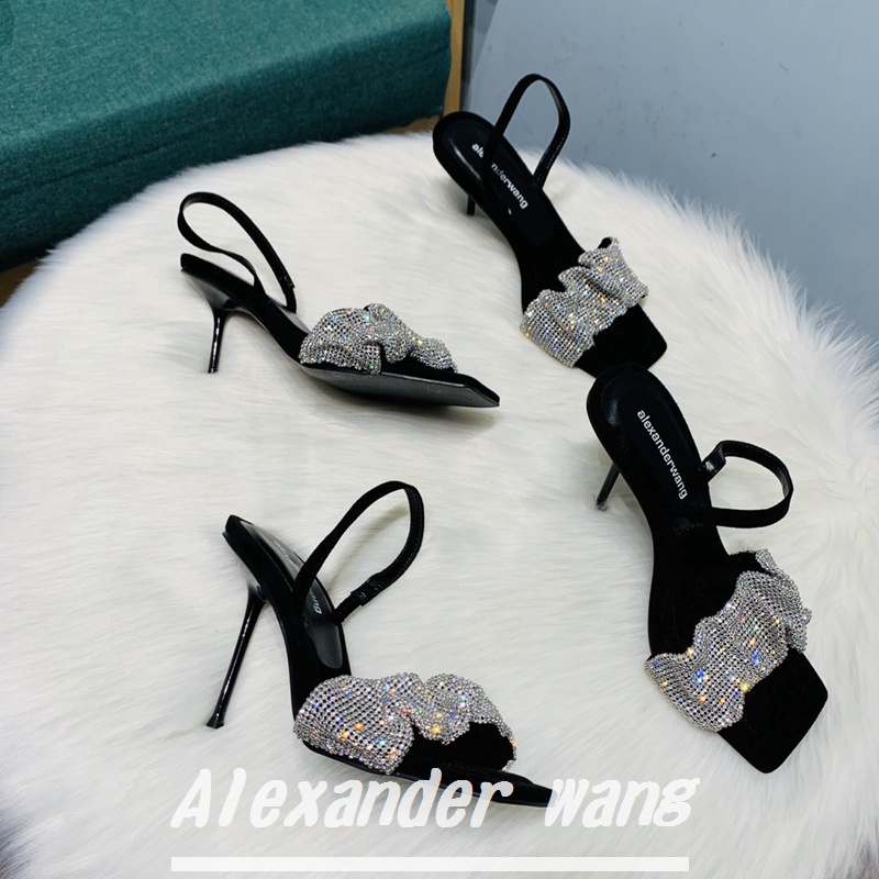 Alexander Wang รองเท้าส้นสูงผู้หญิง Stiletto 7/10 ซม.ใหม่เปิดนิ้วเท้าแฟชั่นรองเท้าผู้หญิง 34-41