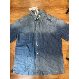 Wrangler size L Organic Cotton สีฟ้า เสื้อผช แขนสั้น  มือ1เสื้อยีนส์