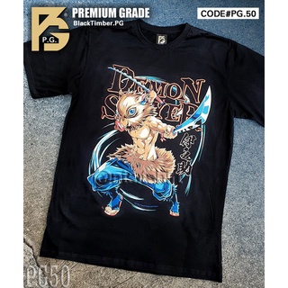 PG 50 Demon Slayer Pig manเสื้อยืด ลายหนังเมะ ตูน เกม สีดำ ส…