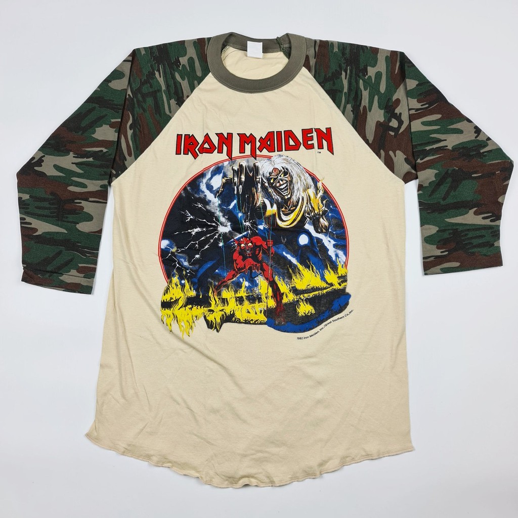 เสื้อยืดแขนสามส่วนลายพลางวง Iron Maiden World Tour 1982-83 Size.M