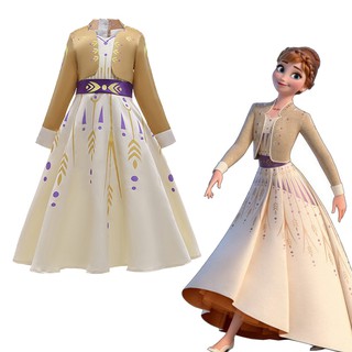 ราชินีหิมะ 2 เหลืองแอนนาเจ้าหญิงชุดฤดูร้อนตาข่ายสบาย ๆ สีขาว…