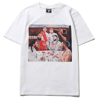 พร้อมส่ง เสื้อยืดแขนสั้นลําลอง คอกลม พิมพ์ลายภาพวาดสีน้ํามัน Kanye ASAP ROCKY แฟชั่นสตรีท