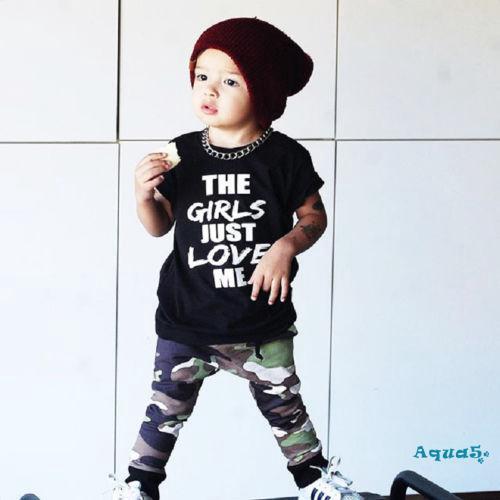 ★ hzlfashion เสื้อยืดแขนสั้นกางเกงขายาวสำหรับเด็กอายุ 1-6 T