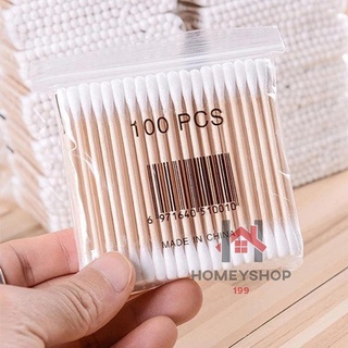 💖Cotton Buds คอตตอนบัด สำลีปั่นหู ด้ามไม้ สำลีไม้ สำลีก้าน 🇹🇭 จัดส่งที่ไทย บรรจุ 100 ก้าน🐞 hs99