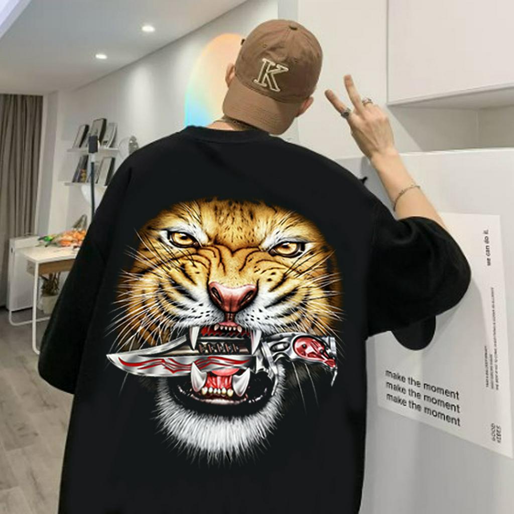 🔥มาใหม่🔥เสื้อคอตตอลแท้100% ไซส์ใหญ่ พิเศษ!!! ใหญ่สุด 67 นิ้ว ลายเสือคาบดาบ ใส่สบายมาก คุณภาพสูง เนื้อสีจมเนื้อผ้าสุดยอด