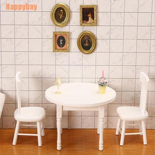 (Happybay) โมเดลโต๊ะอาหาร 1/12 เฟอร์นิเจอร์ไม้ สีขาว ขนาดเล็ก สําหรับบ้านตุ๊กตา