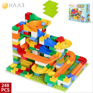 HAAR Slide Blocks ชุดตัวต่อ สไลเดอร์ 248 ชิ้น และกล่องเก็บ ตัวใหญ่ พร้อม ลูกบอล สำหรับกลิ้ง บนร่องทางบอล ของเล่น เสริ...