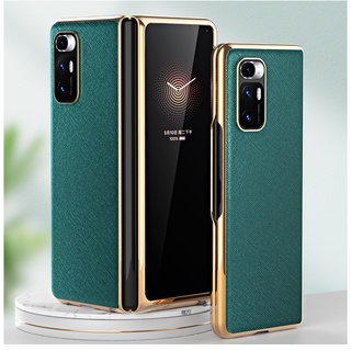 Mi Mix Fold 2021 Leather Case, Slim Luxury Elegant PU Leather with Electroplate Frame Soft Grip Flexible Full Body Protection Cover Cases for Mi Mix Fold 2021