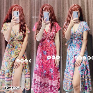 MaxiDress แม็กซี่เดรสแขนสั้น ผ้าไหมอิตาลี่ พิมพ์ลายกราฟฟิก