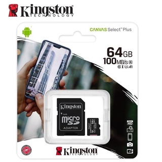 Kingston Micro SD 64GB. Class 10 เมมโมรีการ์ด  ความเร็ว 100MB/s SDHC Micro SD รับประกันศูนย์ Synnex 5 ปี[แท้100%]