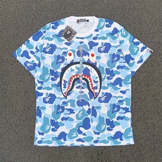 A BATHING APE เสื้อยืดพรีเมี่ยม Athing APE ZIP SHARK X WGM สีฟ้า