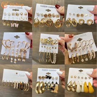 IFME Pearl Butterfly Earring Set Crystal Tassel Resin Stud Earrings Oversize Gold Earrings Women Fashion Jewelry Accessories