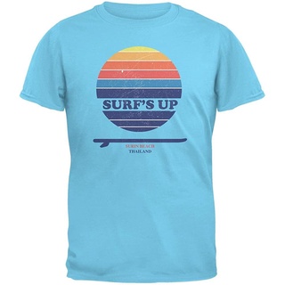 เสื้อยืดสีขาวประเทศไทยเสื้อยืดแขนสั้น Old Glory Surfs Up Surin Beach Thailand Mens T Shirt Thailand Sports T-shirtS-4XL