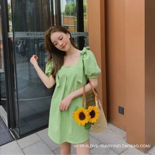 Green bowy mini dress🧚‍♀️ มินิเดรส เดรสนำเข้า เดรสเกาหลี✨