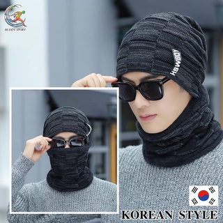 05A13 หมวกไหมพรมกันหนาว สไตล์เกาหลี บุขน พร้อมผ้าพันคอกันหนาว ชาย-หญิง