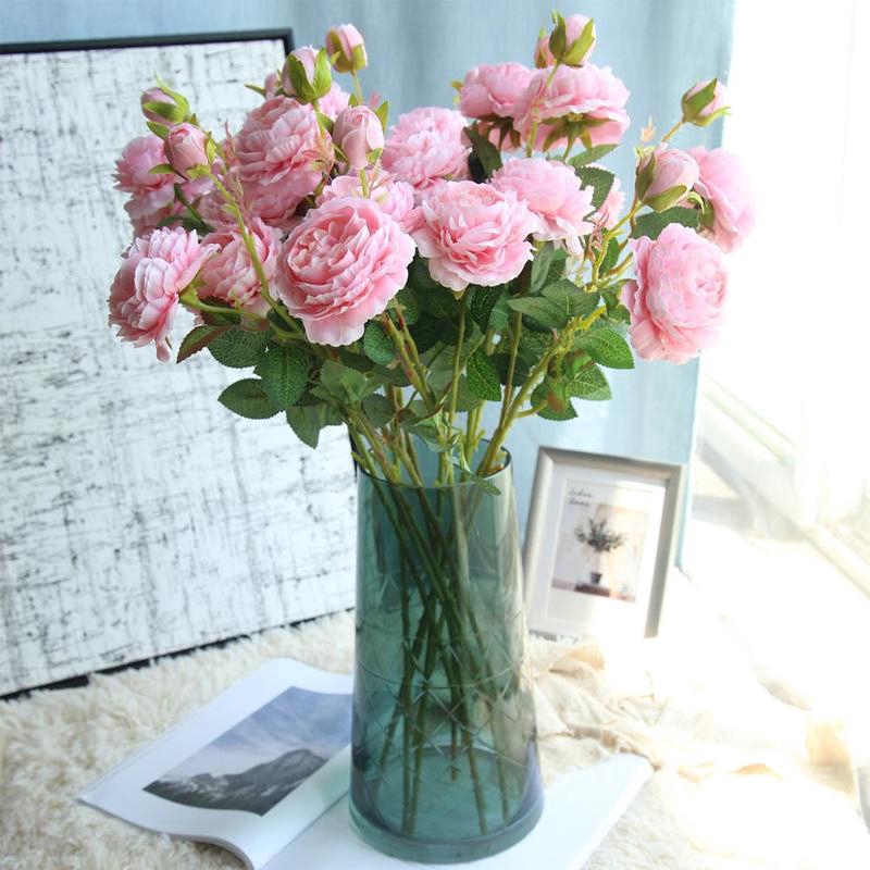 1pc 3 Heads 61cm Artificial Flowers Roses/ Peonies Silk Flower Fake Flower/ Artificial Peony Flowers Home Garden Wedding Decoration