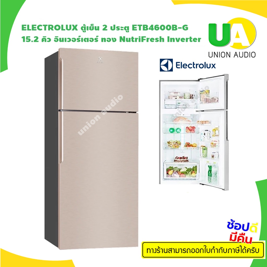 ELECTROLUX ตู้เย็น 2 ประตู ETB4600B-G 15.2 คิว อินเวอร์เตอร์ ทอง NutriFresh Inverter รักษาอุณหภูมิให้คงที่ ETB4600 ETB