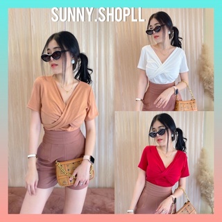 🔆Sunny🔆เสื้อยืดไขว้หน้า🔥ผ้าแมงโก้เนื้อนุ่ม เสื้อยืดไขว้อก