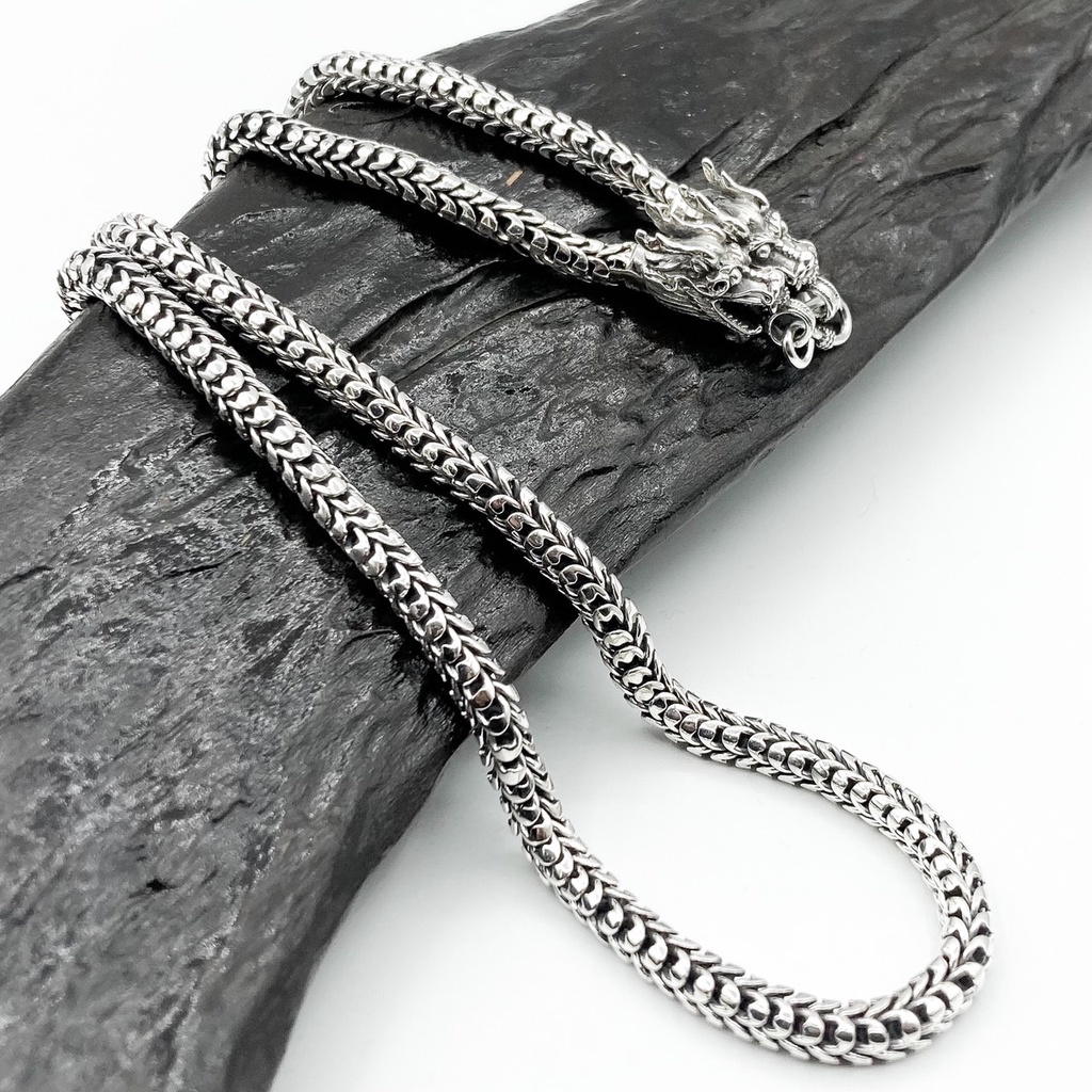 สร้อยคอลายเกล็ดมังกร หัวมังกร สร้อยคอเงินแท้ 925: DSP 925 Sterling Silver Dragon Chain Necklace [NSP