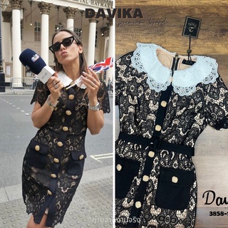 ✅ถูกที่สุด งานป้าย Davika เดรสลูกไม้สีดำ สวยหรูสวยดูแพง Size XS-XL ชุดเซ็ทงานป้าย เดรส เดรสงานป้าย เซตจั้มสูท