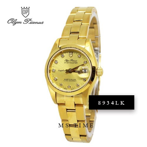 นาฬิกาข้อมือผู้หญิง OP (Olym Pianus) สายสแตนเลสแท้ รุ่น 8934LK-403E (สีทองหน้าปัดทอง)