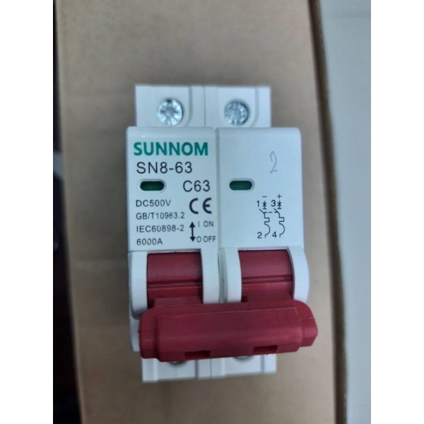 MCB DC เบรกเกอร์ ยี่ห้อ SUNNOM ระบบ DC สำหรับงานโซล่าเซลล์  ขนาด 500Vdc กำลังไฟฟ้าสูงสุด 20A, 32A, 6
