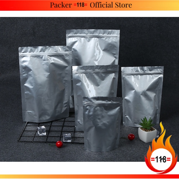 PB100 ฟอยล์อลูมิเนียม 2 ด้าน Self Stand Zip Lock Bag, Boiler Bag, Freezer Bag-50pc/pkt